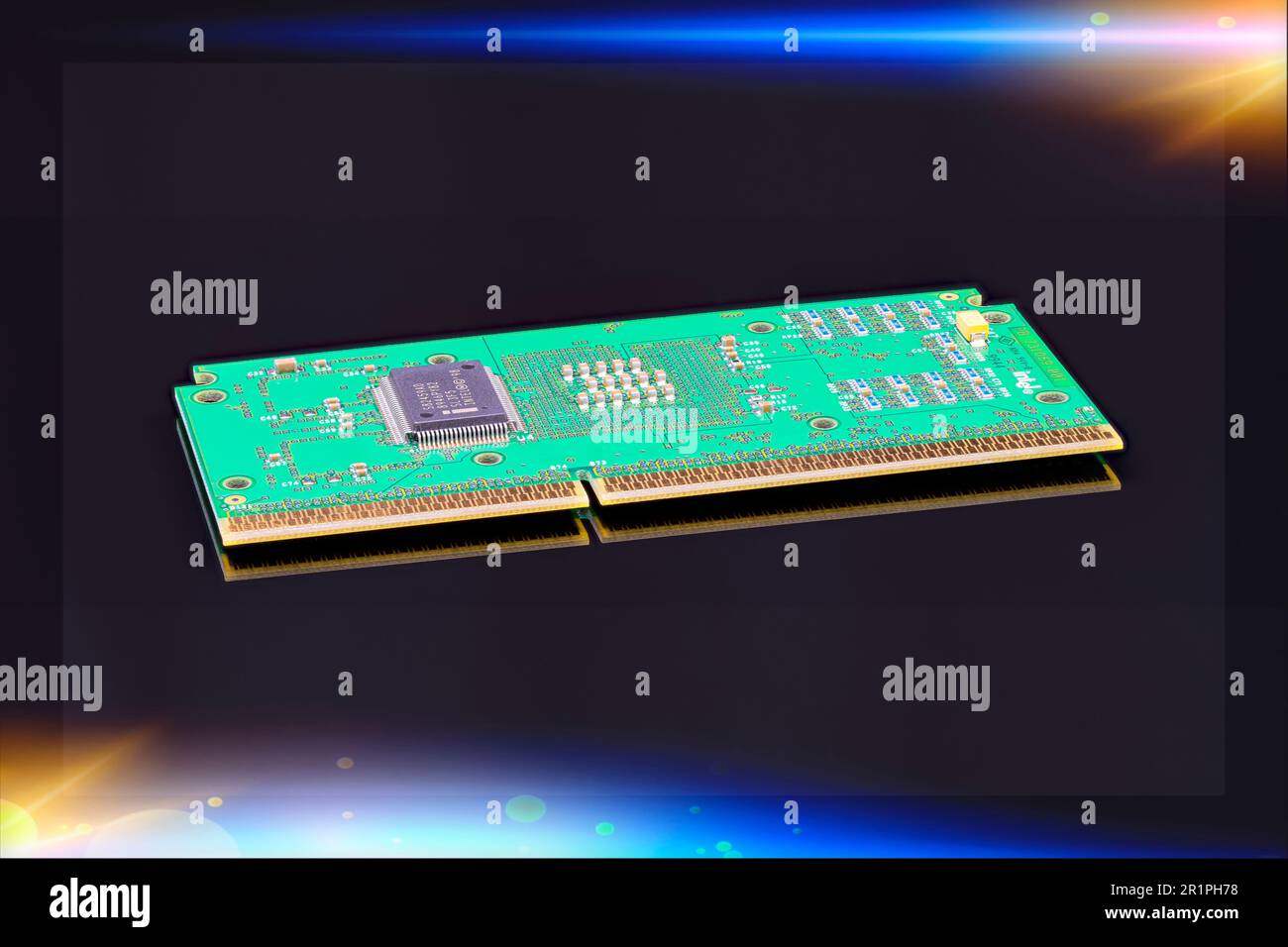 PC processor with light effects and reflections, large depth of field due to focus stacking Stock Photo