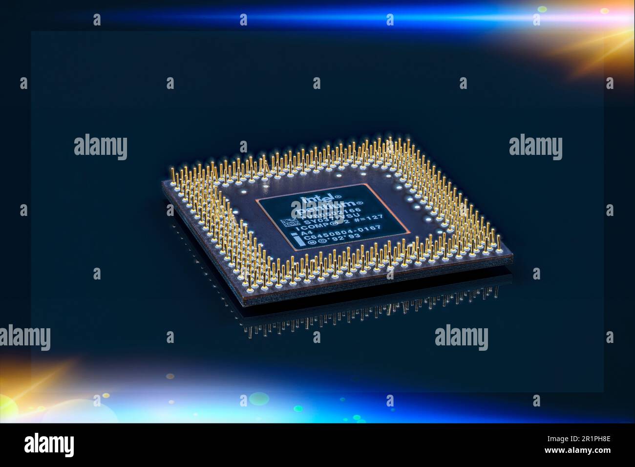 PC processor with light effects and reflections, large depth of field due to focus stacking Stock Photo