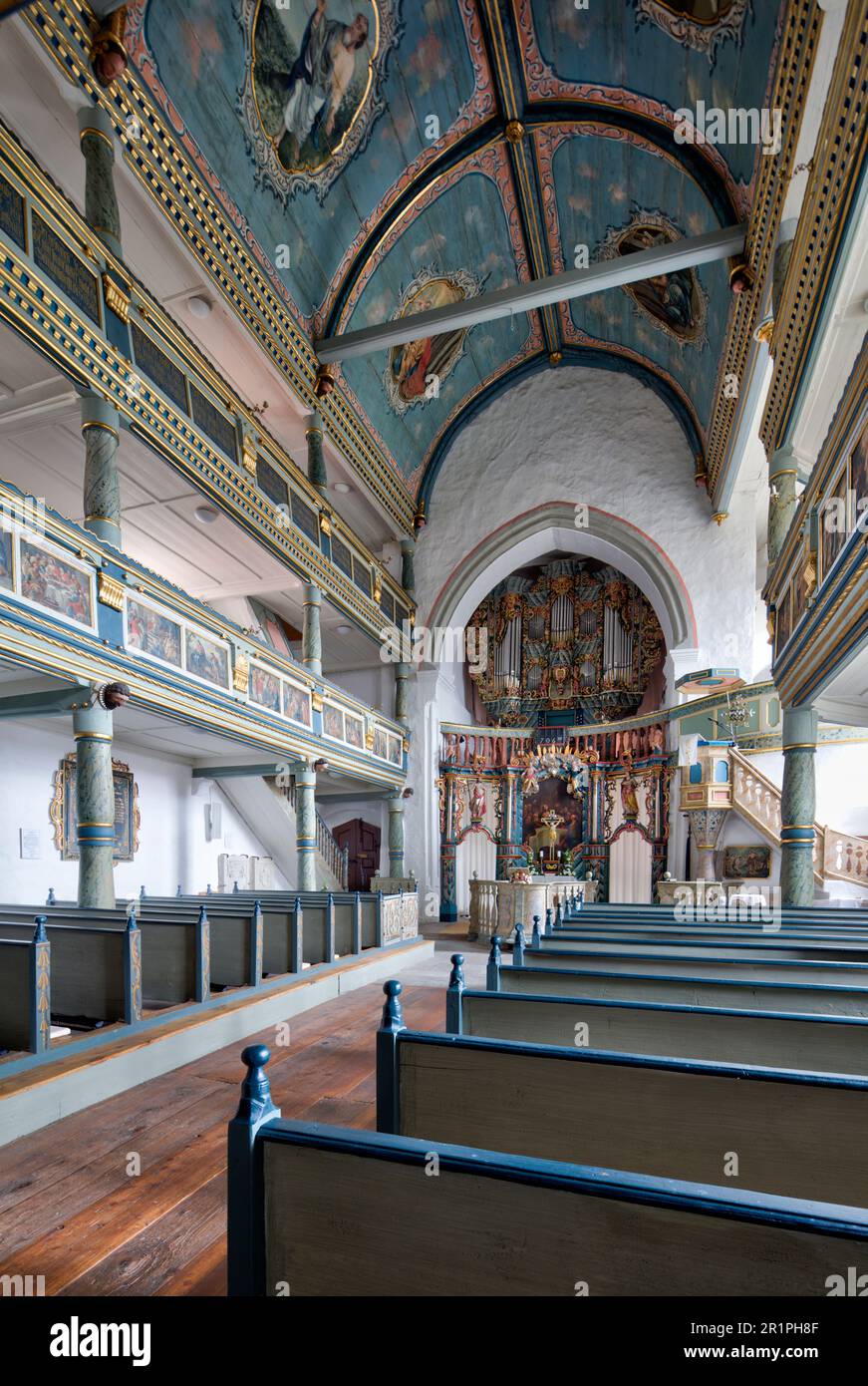Church castle, St. John's Church, interior design, altar, pulpit, summer, Herpf, Meiningen, Thuringia, Germany, Europe, Stock Photo