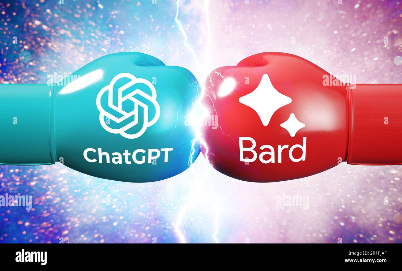Valencia, Spain - May, 2023: OpenAI ChatGPT VS Google Bard, two ...