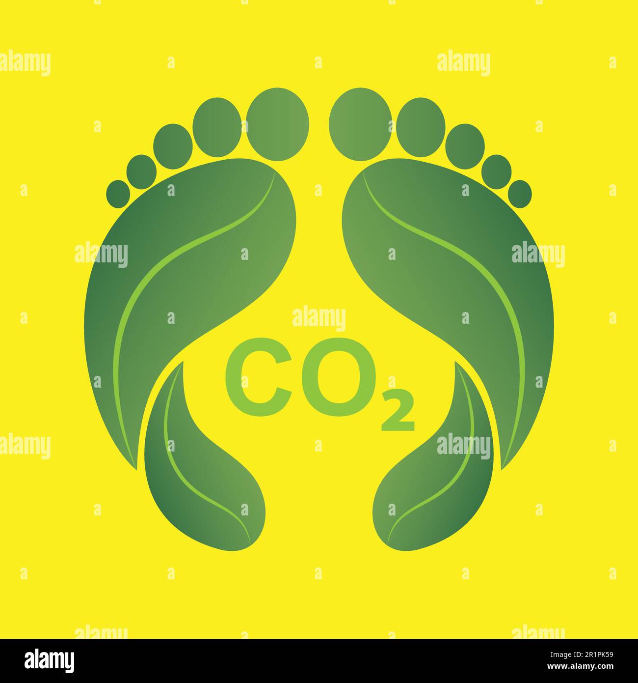 Green human footprints made of leaves with the word CO2, carbon footprint concept Stock Vector