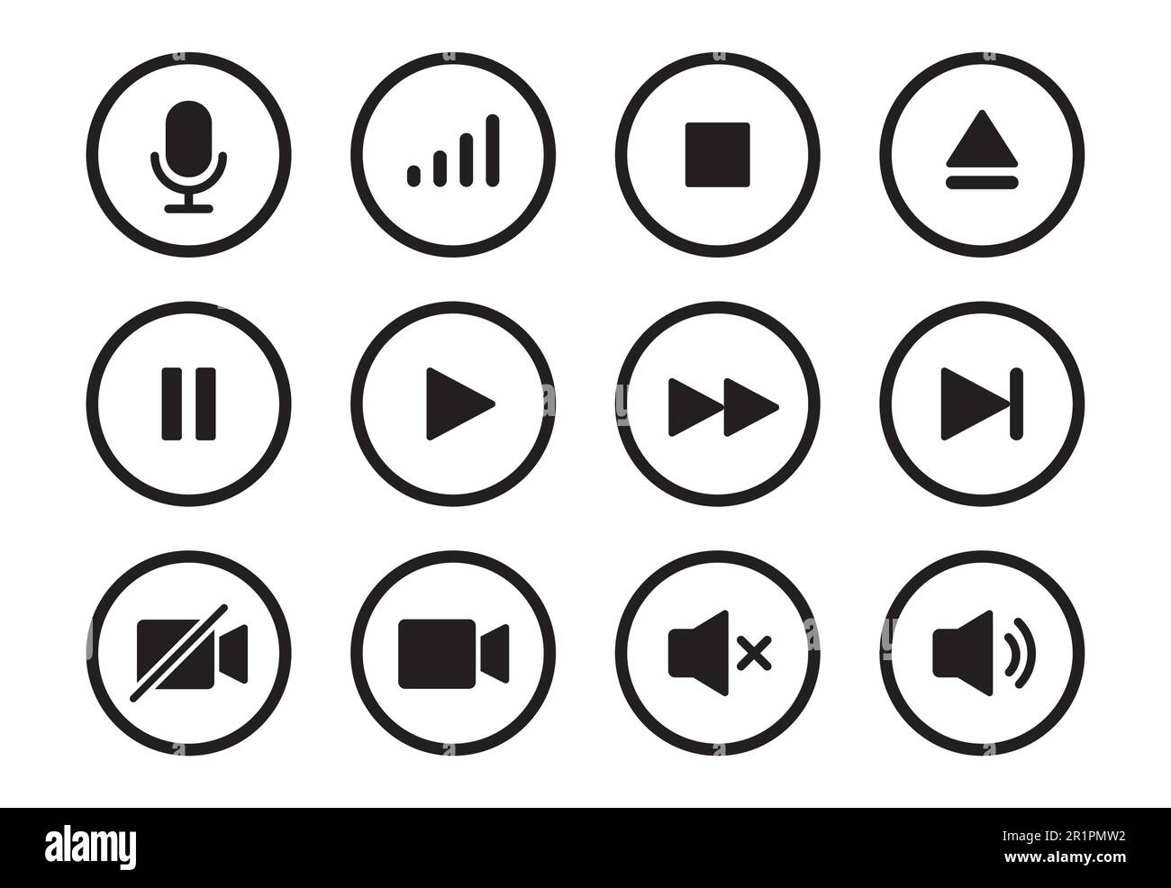 Audio, video, music player circle button icon. Sound control, play