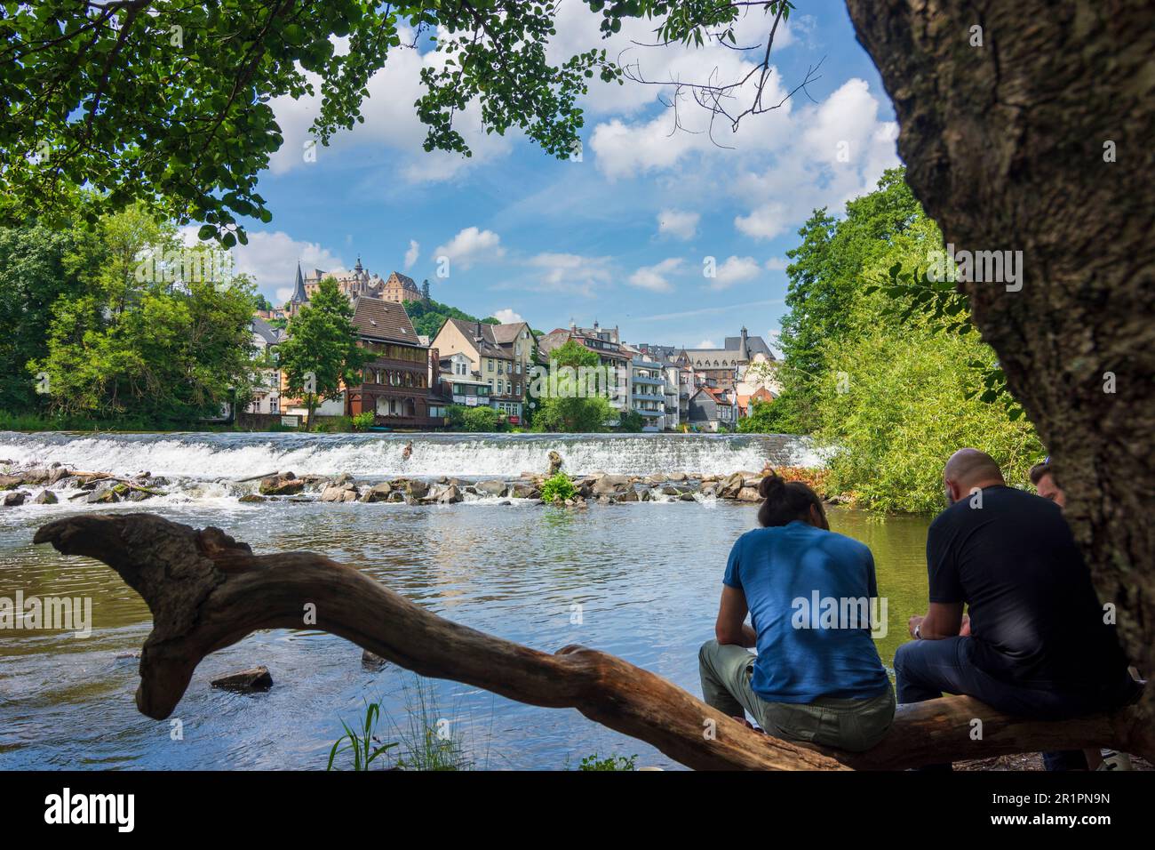 Marburg, river Lahn, houses, castle Marburger Schloss in Lahntal, Hesse