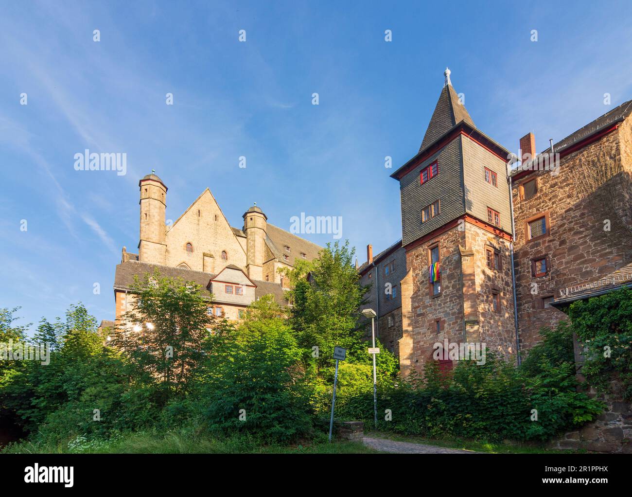 Marburg, castle Marburger Schloss, Marstall (horse stables) right in