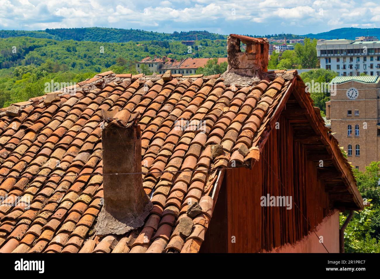 Traditional red tiled rooftop in Veliko Tarnovo, Bulgaria. Stock Photo