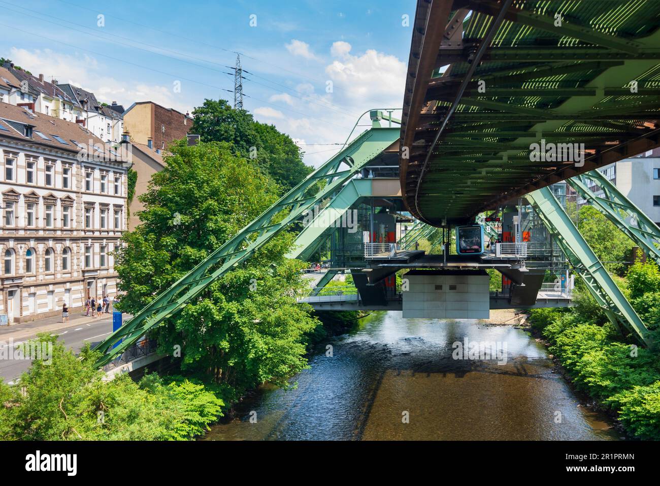 Wuppertal, Suspension Railway at RobertDaumPlatz, river Wupper in Bergisches Land, North Rhine