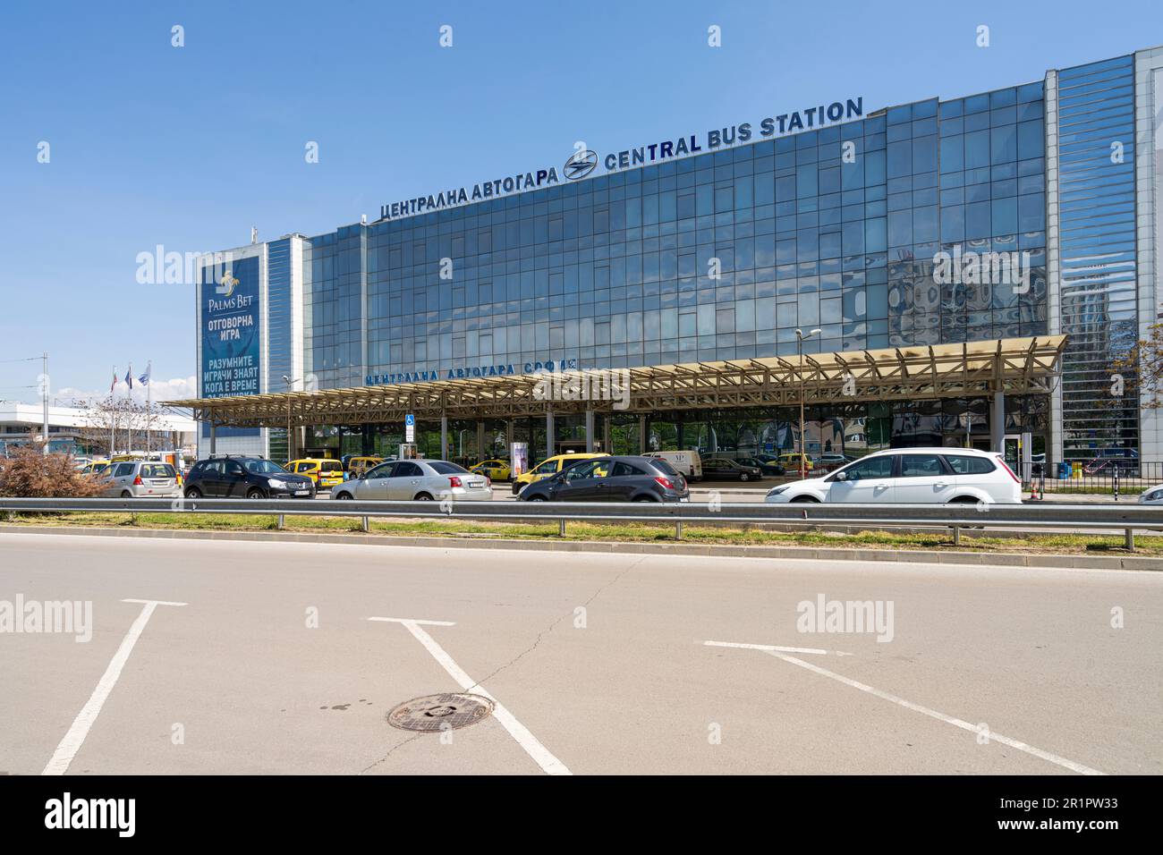 Sofia, Bulgaria. May 2023. the facade of the Central Bus Station building in the city center