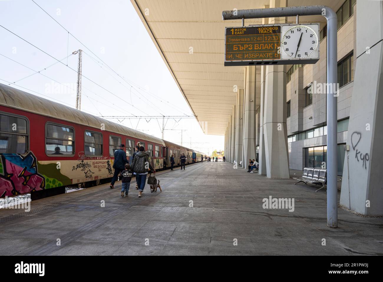 Sofia, Bulgaria. May 2023. the train on the platform of Sofia Central railway station in the city center Stock Photo