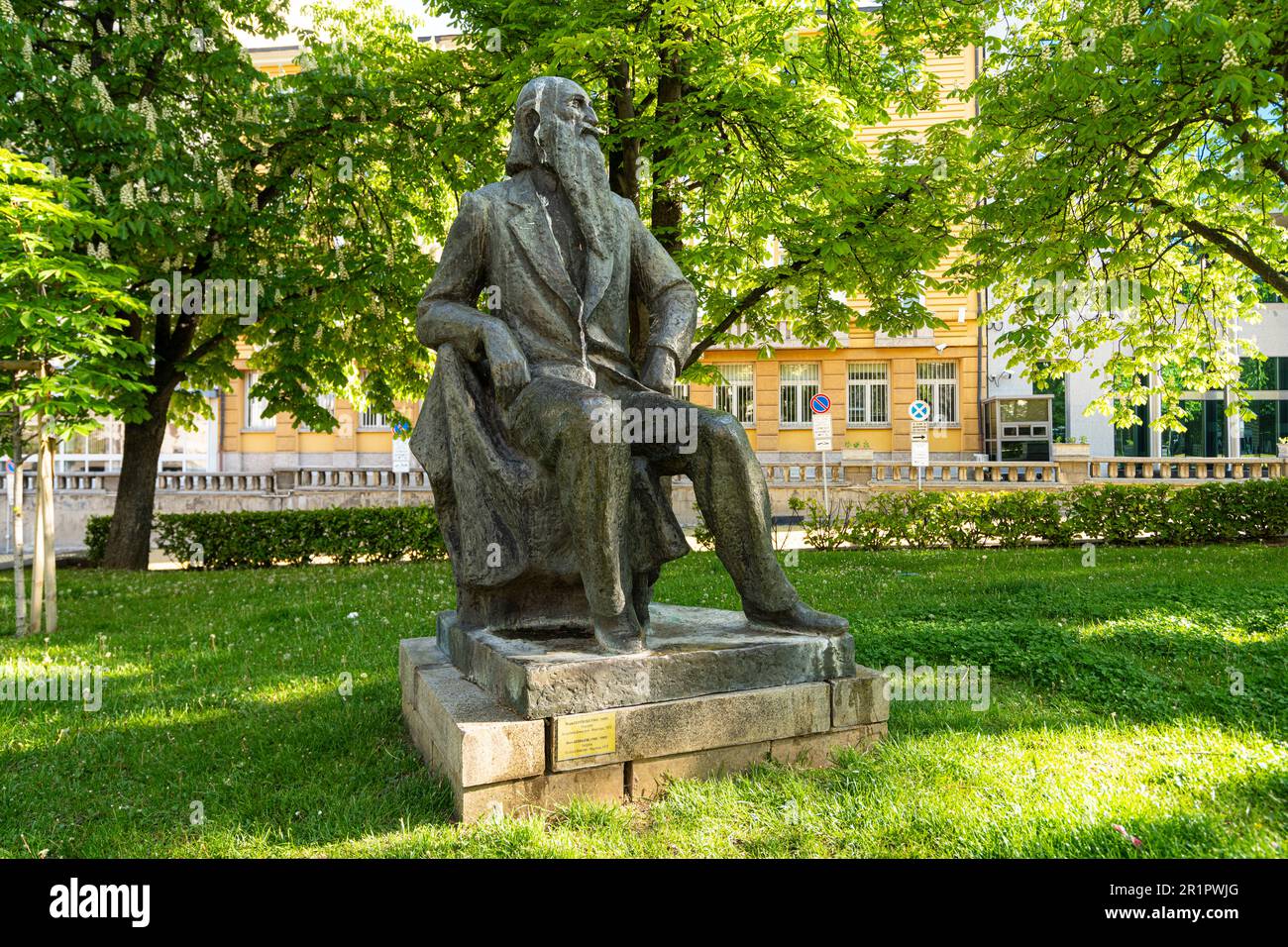 Sofia, Bulgaria. May 2023.   the statue of Vladimir Dimitrov Maistora, created in 1972 by the Bulgarian sculptor Mara Georgieva in a park in the city Stock Photo