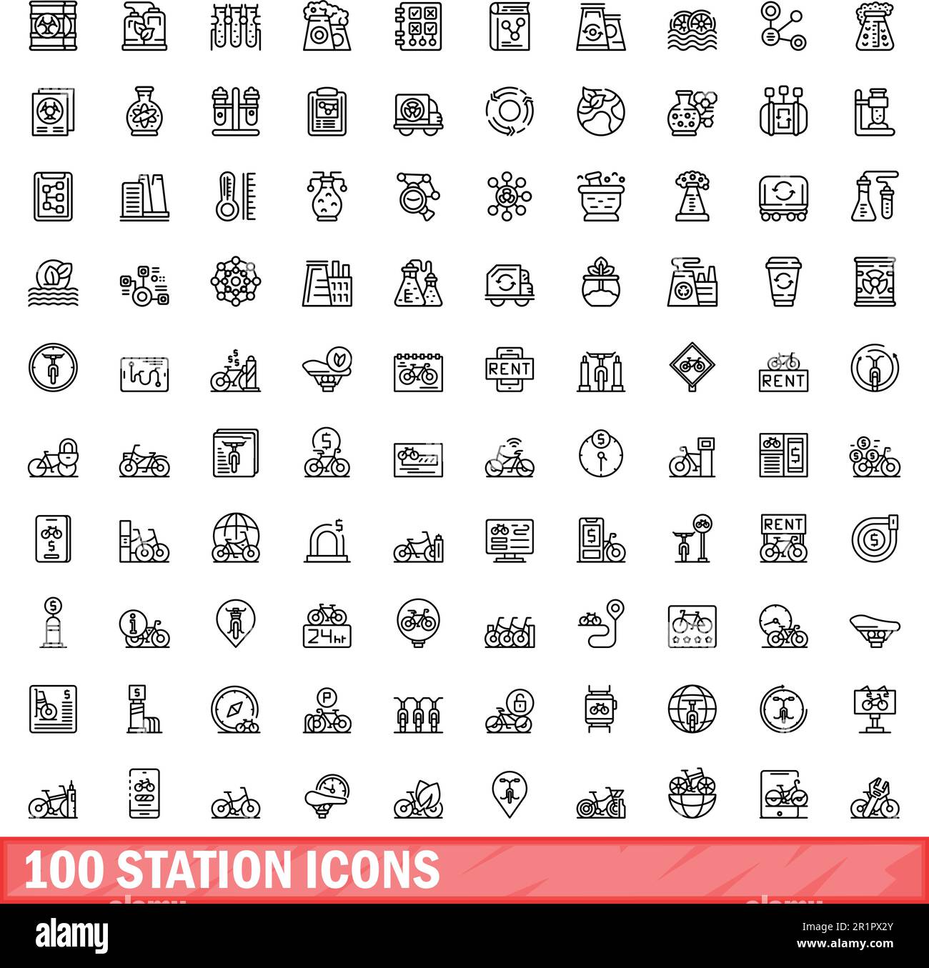 100 station icons set. Outline illustration of 100 station icons vector