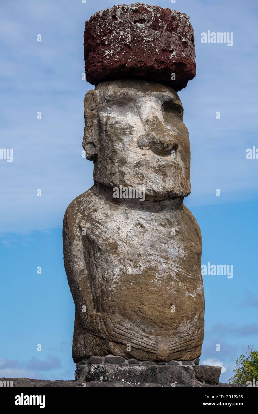 Chile, Easter Island aka Rapa Nui. Detail view of traditional moai