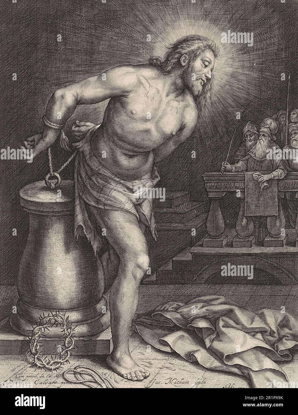 Torture, Christ at the Scourging Stake, Historical, digitally restored reproduction from a 19th century original  /  Folter, Christus am Geißelpfahl, Historisch, digital restaurierte Reproduktion von einer Vorlage aus dem 19. Jahrhundert Stock Photo