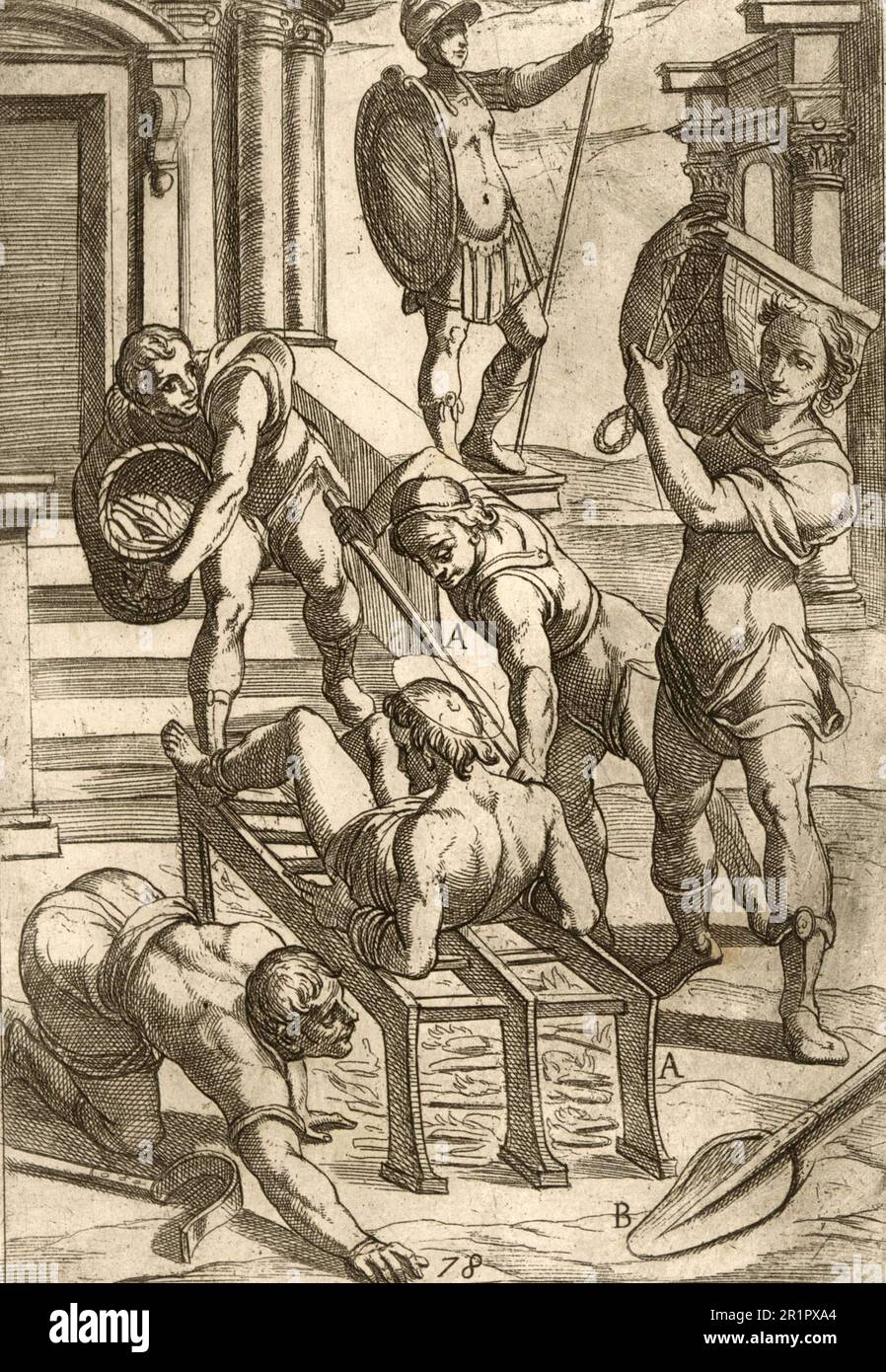 Torture, Burning on a Grate, Historical, digitally restored reproduction from a 19th century original  /  Folter, Verbrennung auf einem Rost, Historisch, digital restaurierte Reproduktion von einer Vorlage aus dem 19. Jahrhundert Stock Photo