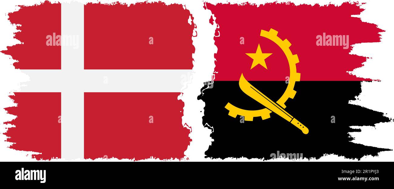 Angola and Denmark grunge flags connection, vector Stock Vector