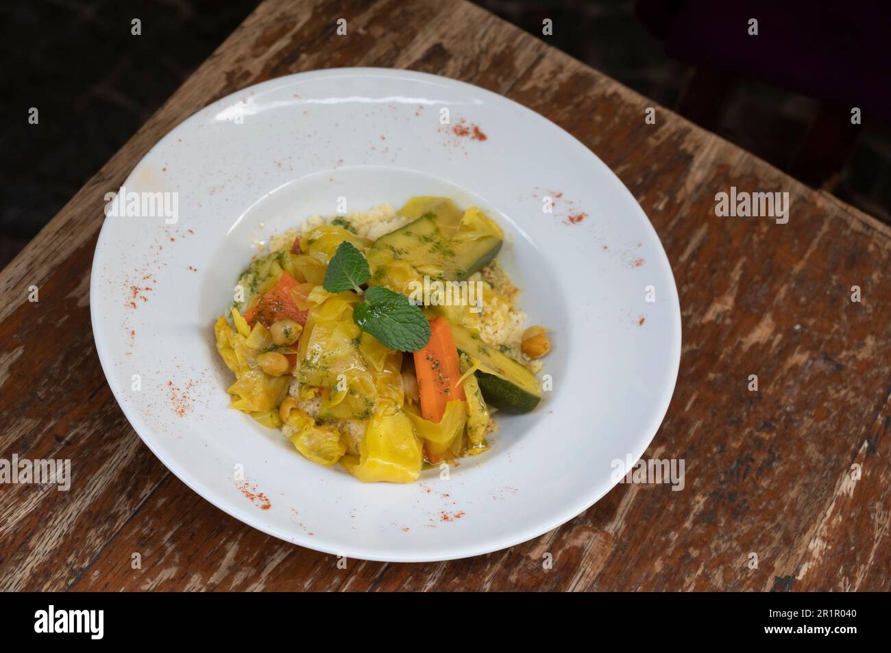 Italy, Trentino-Alto Adige, Alto Adige - South Tyrol, Bolzano, vegan cuisine with animal product free ingredients, organic restaurant 'Humus' by Mohammend Madu Hussien, Cous Cous veggie Stock Photo