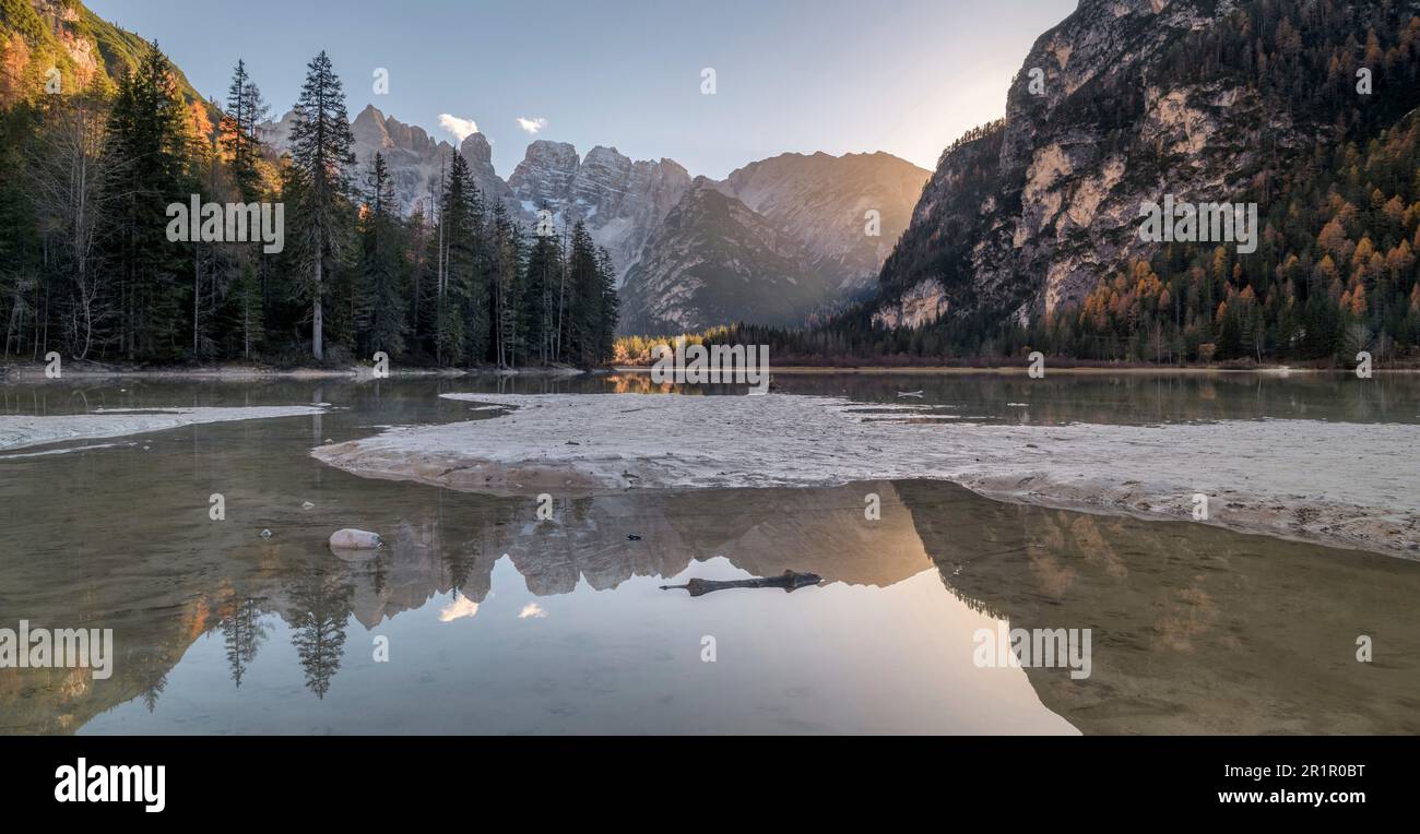 Italy, South Tyrol, Dobbiaco, mountains, lake, landscape, nature, golden  hour Stock Photo - Alamy