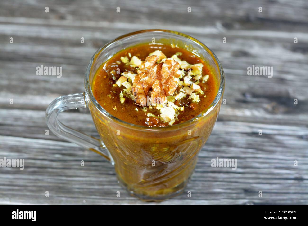 Egyptian Moghat drink with walnuts and nuts  popular after pregnancy and labor, Glossostemon bruguieri, The dried peeled roots, used in traditional me Stock Photo
