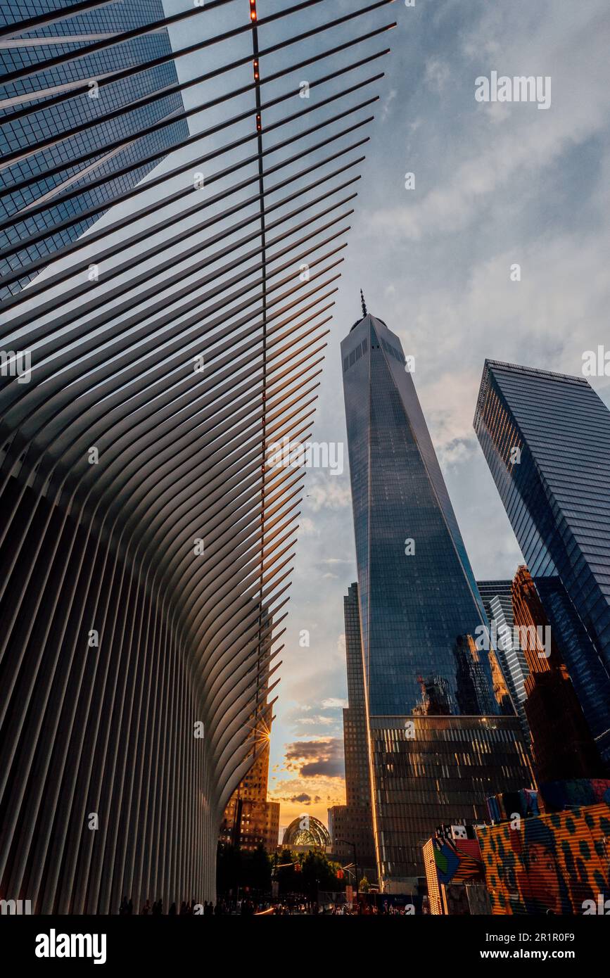 in the canyons of Manhattan around the one world trade center Stock Photo