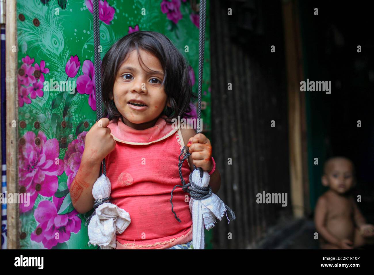 Teknaf, Bangladesh. 15th May, 2023. A Rohingya child is seen playing in a refugee camp in Teknaf, Bangladesh. (Credit Image: © Abu Sufian Jewel/ZUMA Press Wire) EDITORIAL USAGE ONLY! Not for Commercial USAGE! Stock Photo