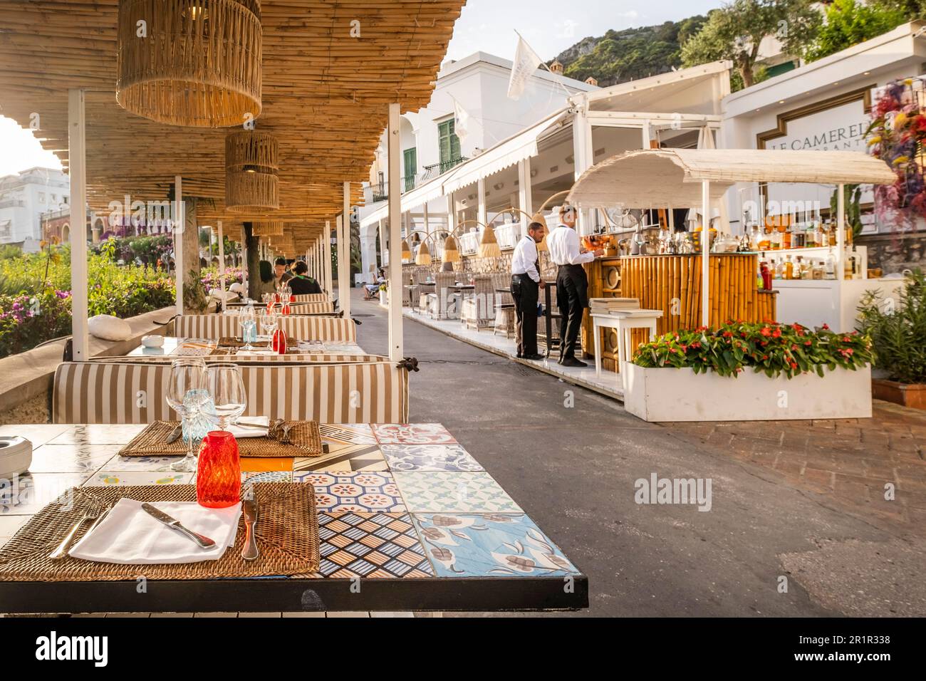 Restaurant and Bar in Via Camarelle in Capri Town, Capri Island, Gulf of Naples, Campania, Italy, Europe Stock Photo