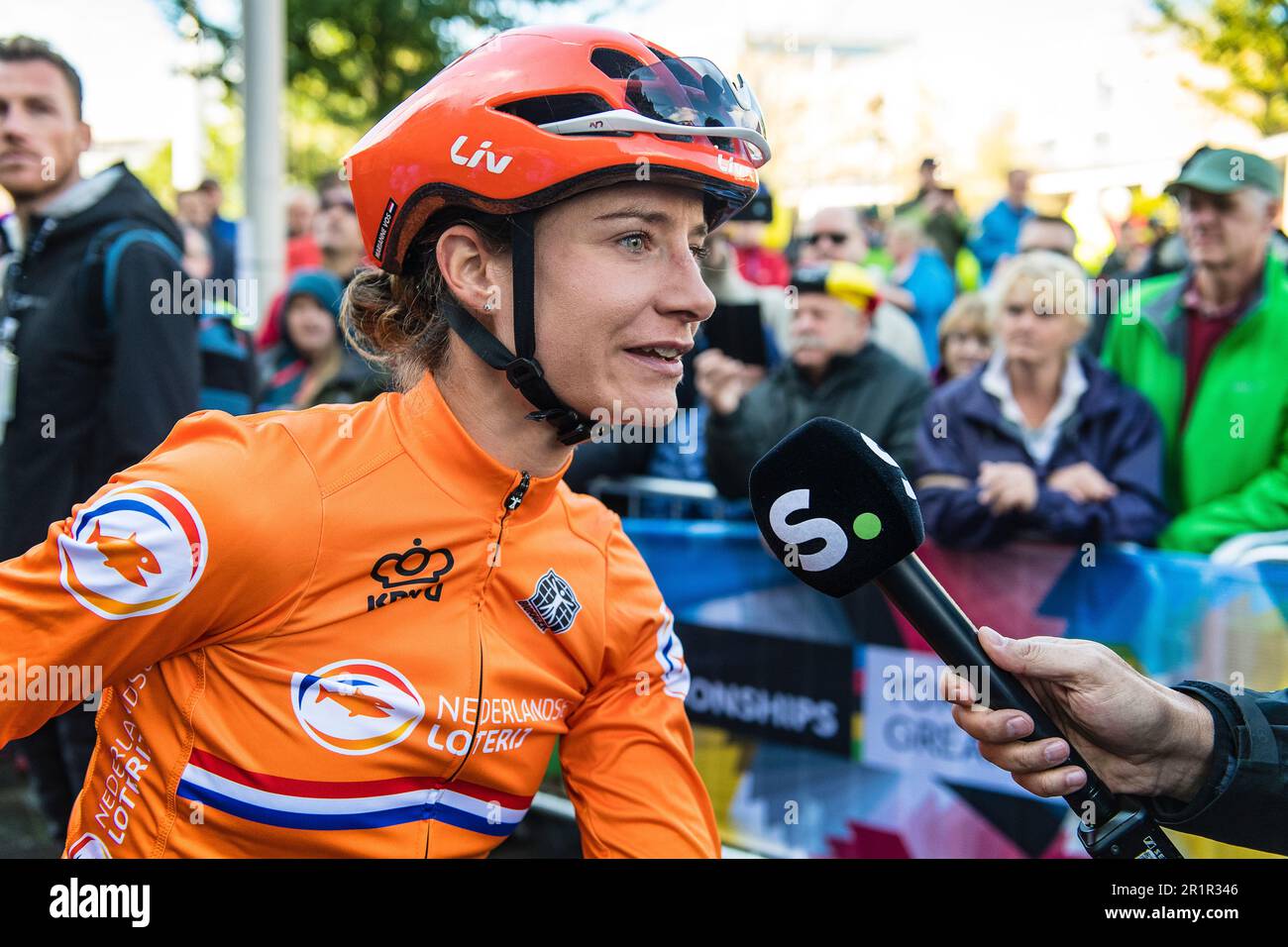 Marianne Vos, before the race UCI World's, World Cycling,  Harrogate Yorkshire Stock Photo