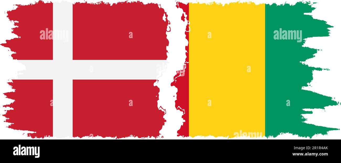 Guinea and Denmark grunge flags connection, vector Stock Vector