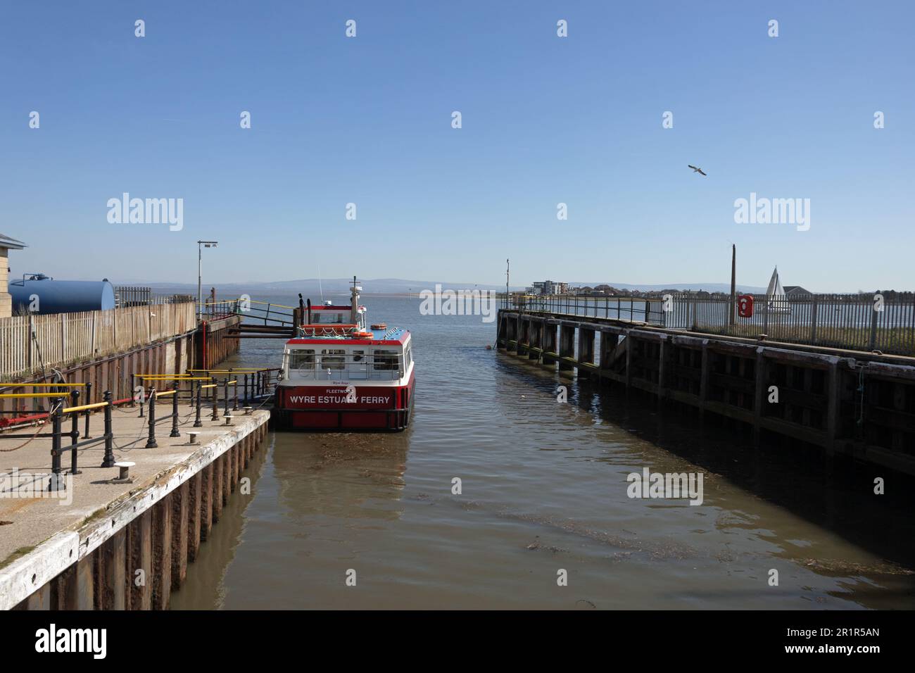 The Knott End Ferry moored at Fleetwood and waiting to sail to Knott