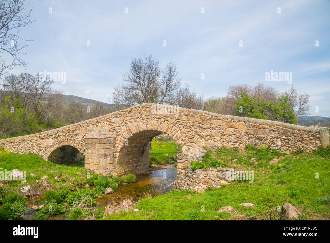 Medieval bridge. Canencia, Comunidad de Madrid, Spain. Stock Photo