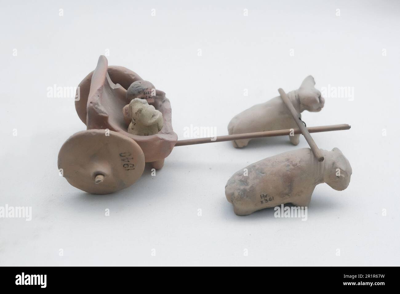 Mohenjo Daro Found Copper Pot, stone, clay pot, copper mirrorand clay toys from Indus Civilization Stock Photo