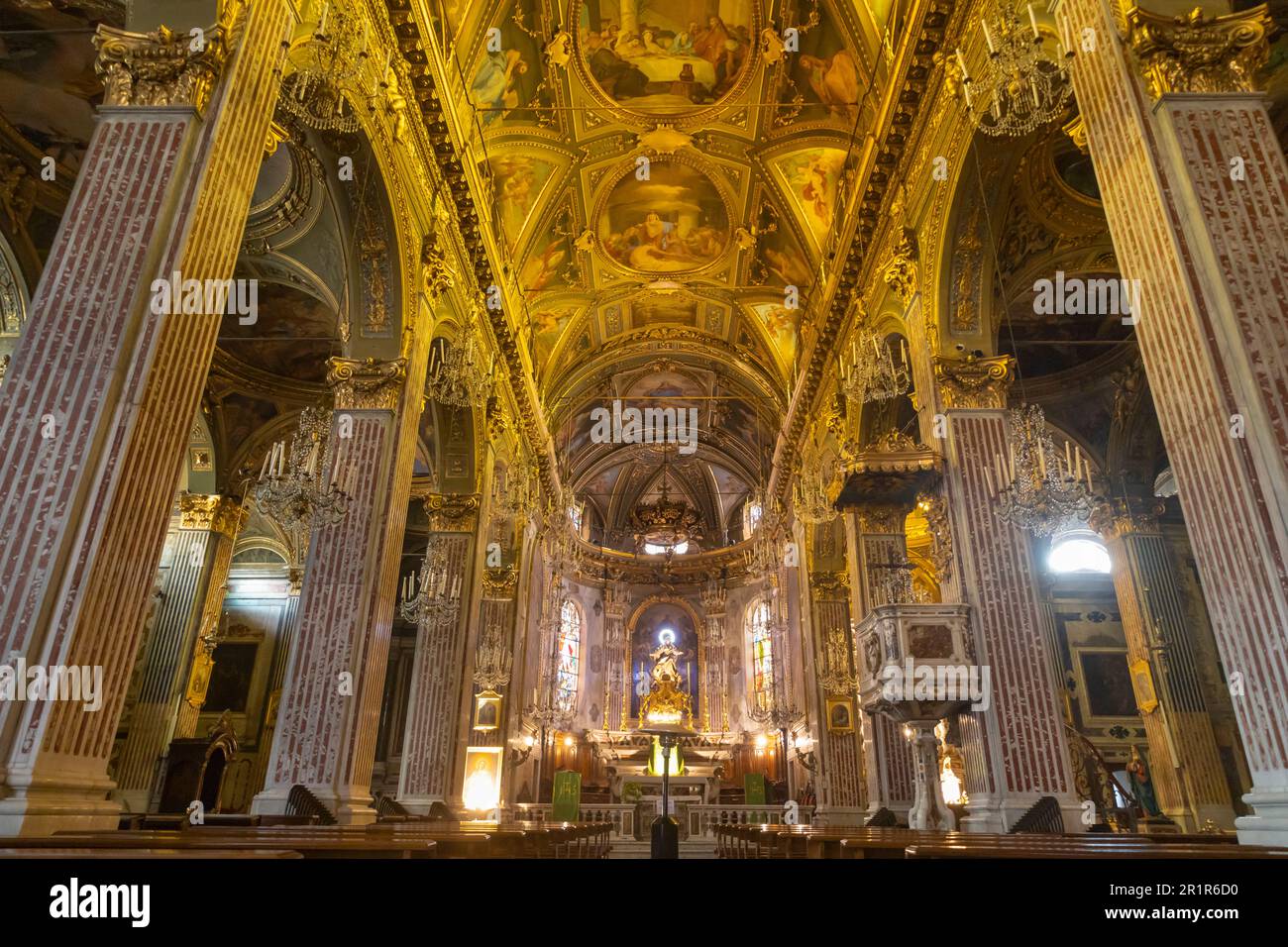 CAMOGLI, ITALY, JANUARY 18, 2023 - Inner of the Basilica of Santa Maria Assunta in Camogli, Genoa province, Italy. Stock Photo