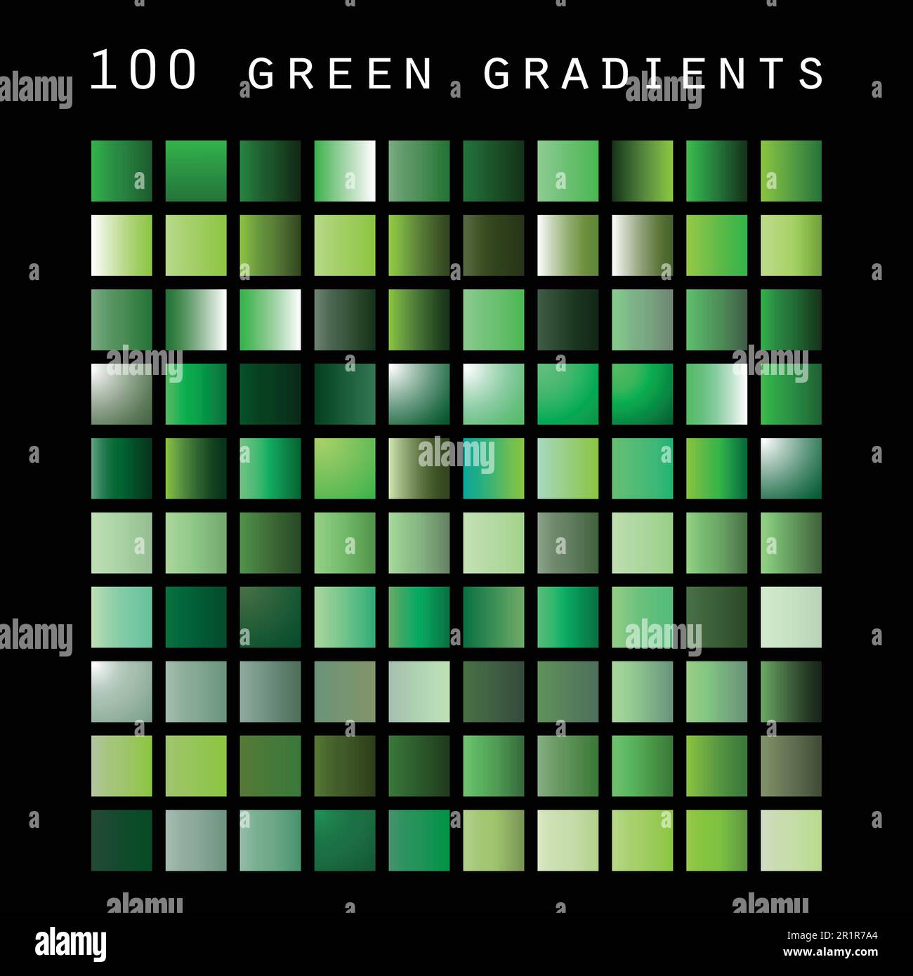 Set of 100 Green Color Shades and Gradient Samples, Design Template