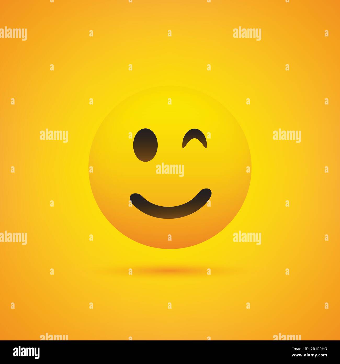 Smiling and Winking Emoji - Simple Shiny Happy Emoticon on Yellow Background Stock Vector
