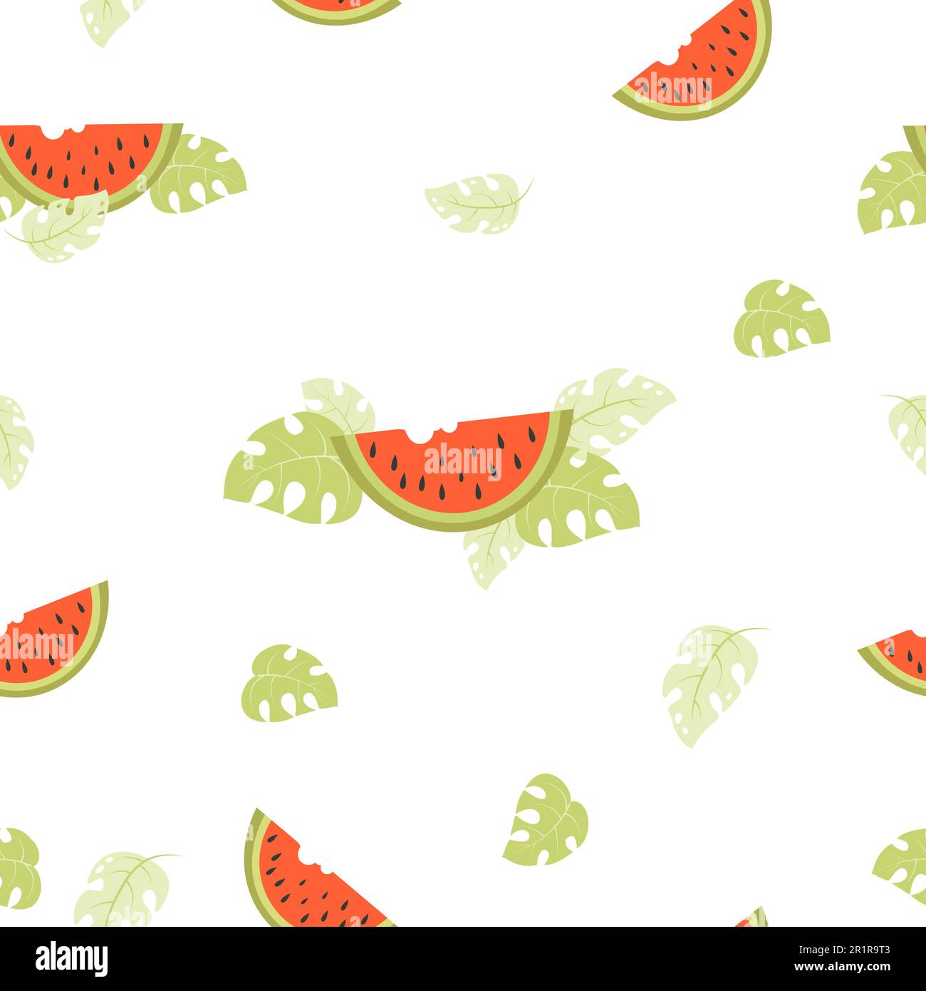Seamless pattern with watermelons. Pieces of watermelon with tropical ...