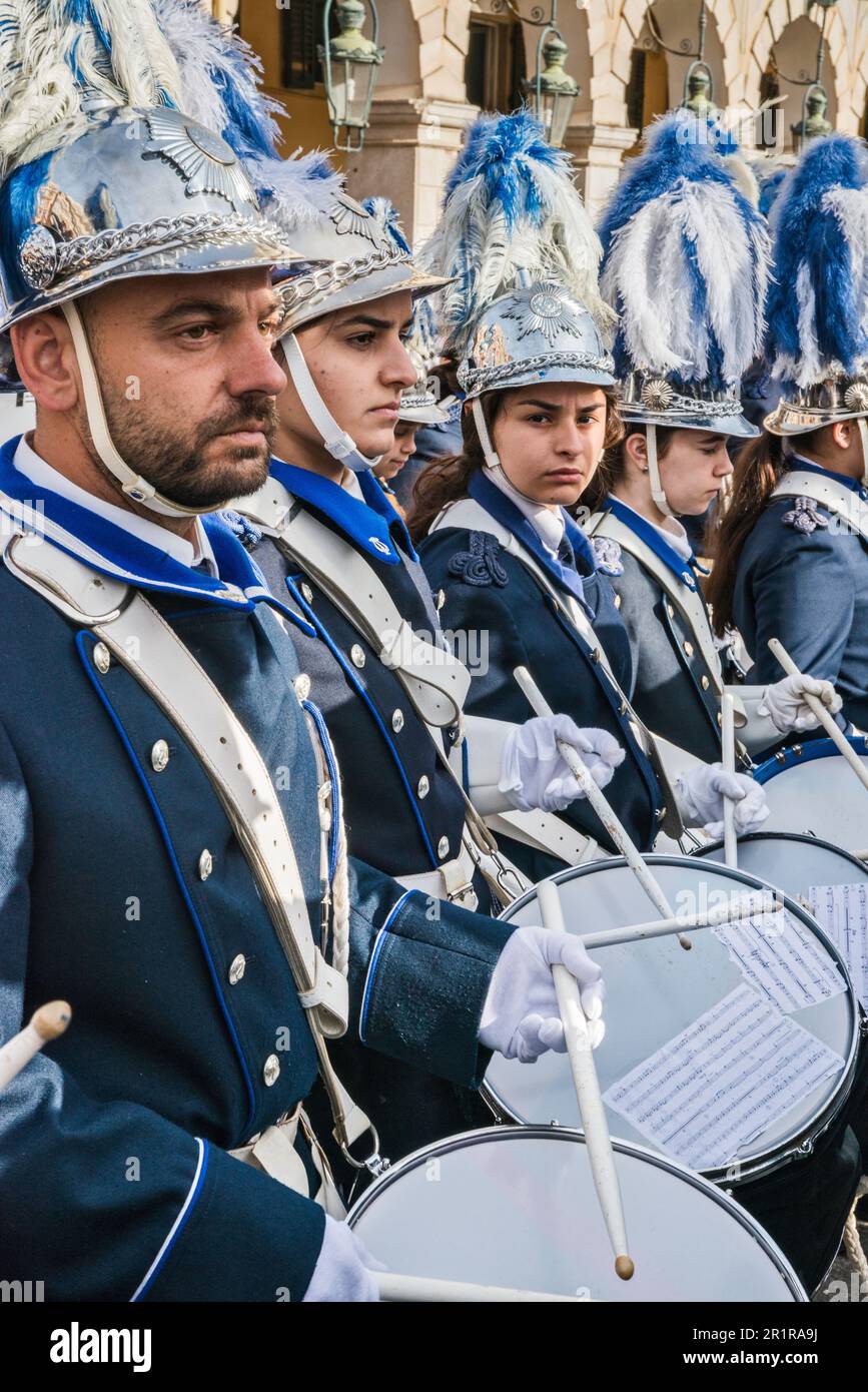 Drummers, Mantzaros marching band at procession, Holy Saturday, Holy