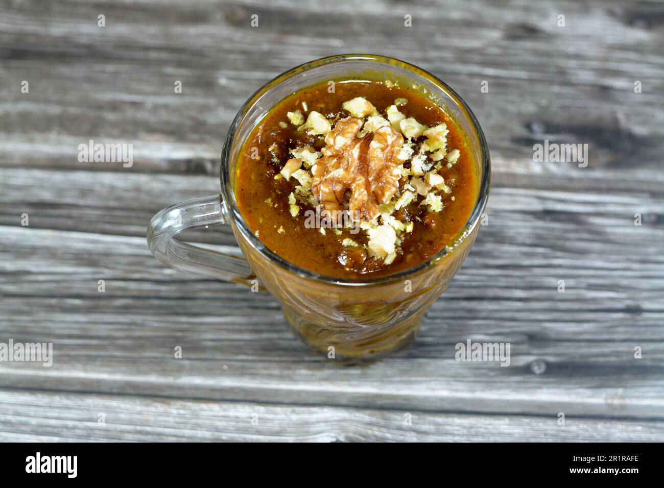 Egyptian Moghat drink with walnuts and nuts  popular after pregnancy and labor, Glossostemon bruguieri, The dried peeled roots, used in traditional me Stock Photo