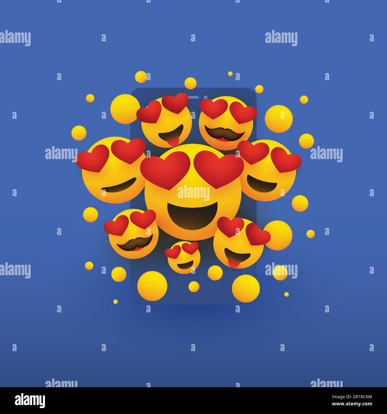 Various Smiling Happy Yellow Emoticons with Heart Shaped Eyes in Front ...