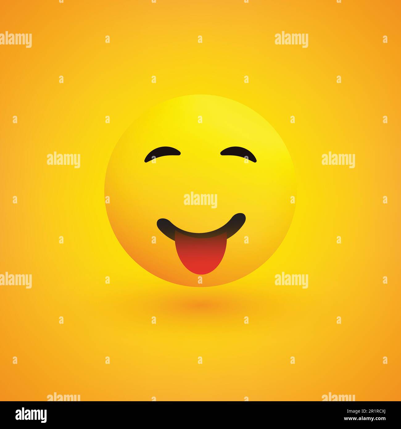Smiling Emoji Face With Tongue - Simple Happy Emoticon on Yellow Background Stock Vector