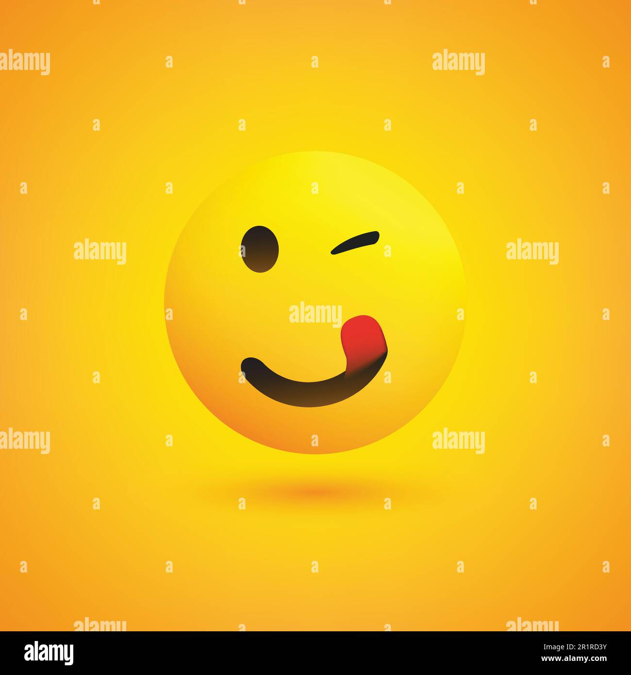 Smiling, Winking and Mouth Licking Emoji with Stuck Out Tongue - Simple Happy Emoticon on Yellow Background - Vector Design Stock Vector