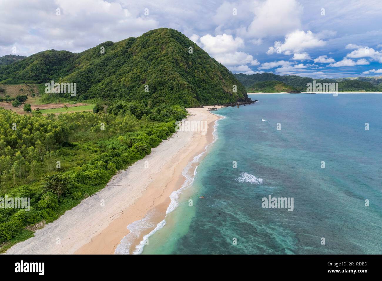 Aerial view of Selong belanak beach, Lombok, Indonesia Stock Photo