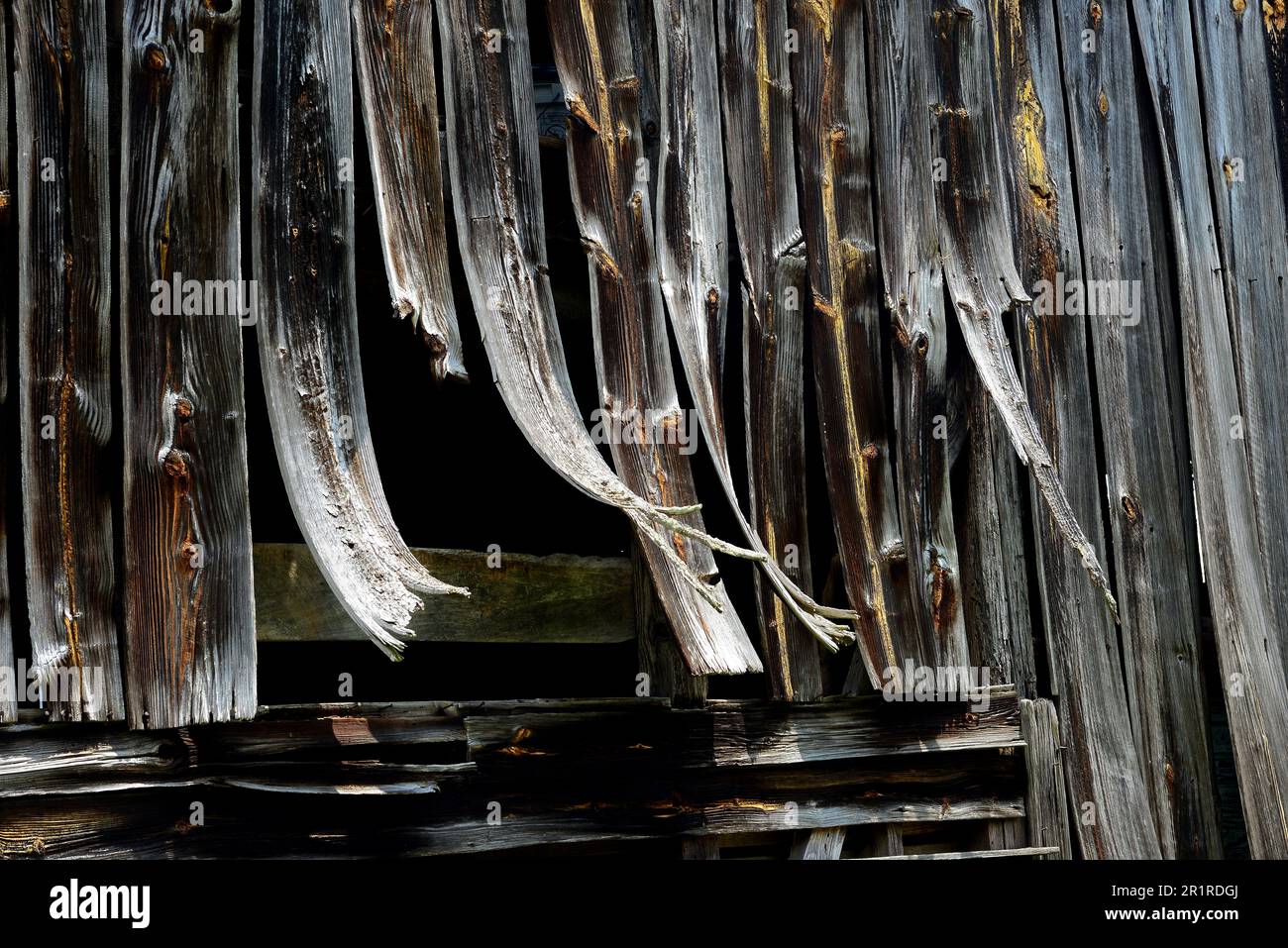 Weathered old barn with warped boards Stock Photo