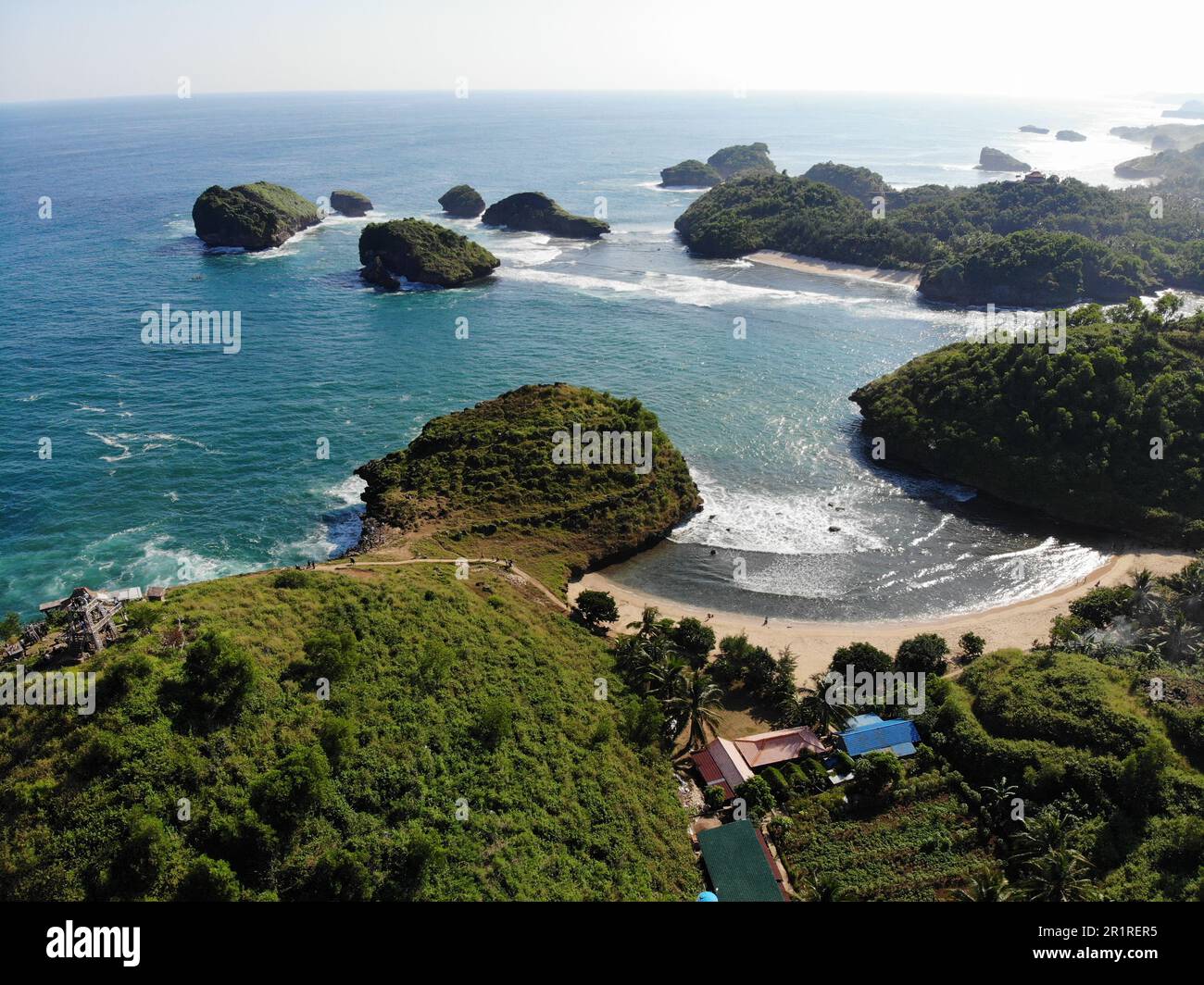 Aerial view of tropical beach, Pacitan, East Java, Indonesia Stock ...