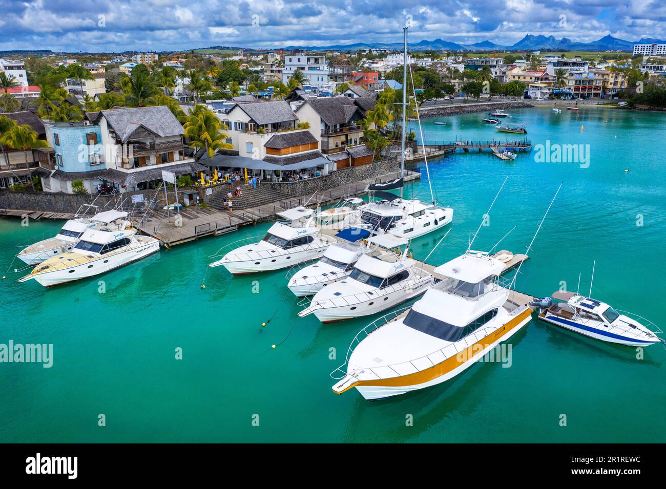 Aerial view of of Grand Baie boat pier, Riviere Du Rempart, Mauritius