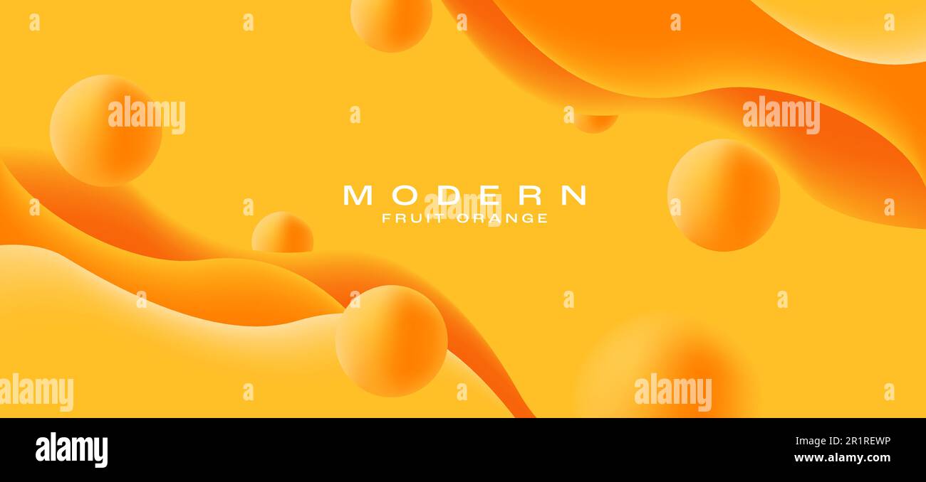3d render juicy orange background with soft shapes of waves and spheres ...