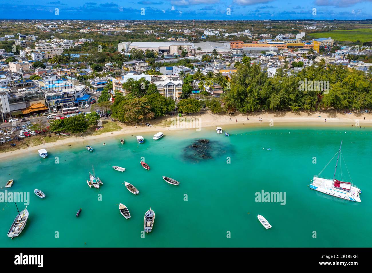 Aerial view of of Grand Baie public beach, Riviere Du Rempart