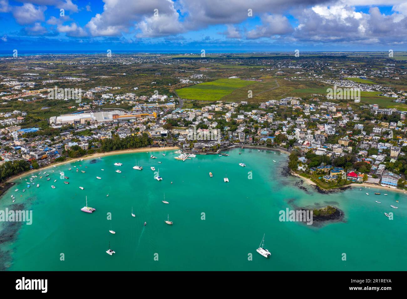Aerial view of of Grand Baie public beach, Riviere Du Rempart