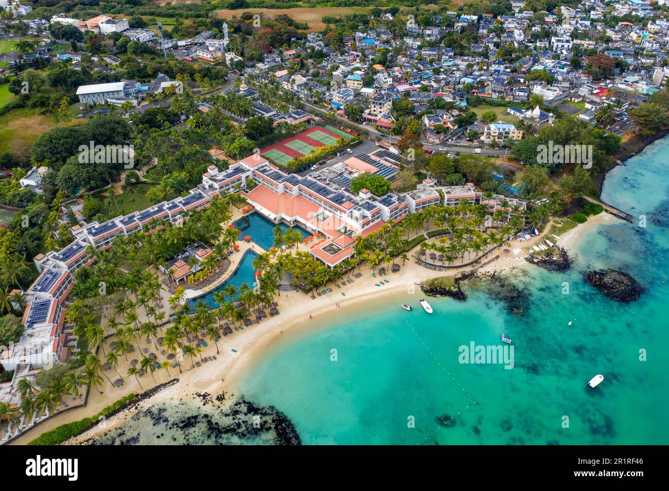 Aerial view of Le Mauricia luxury five stars hotel in rand