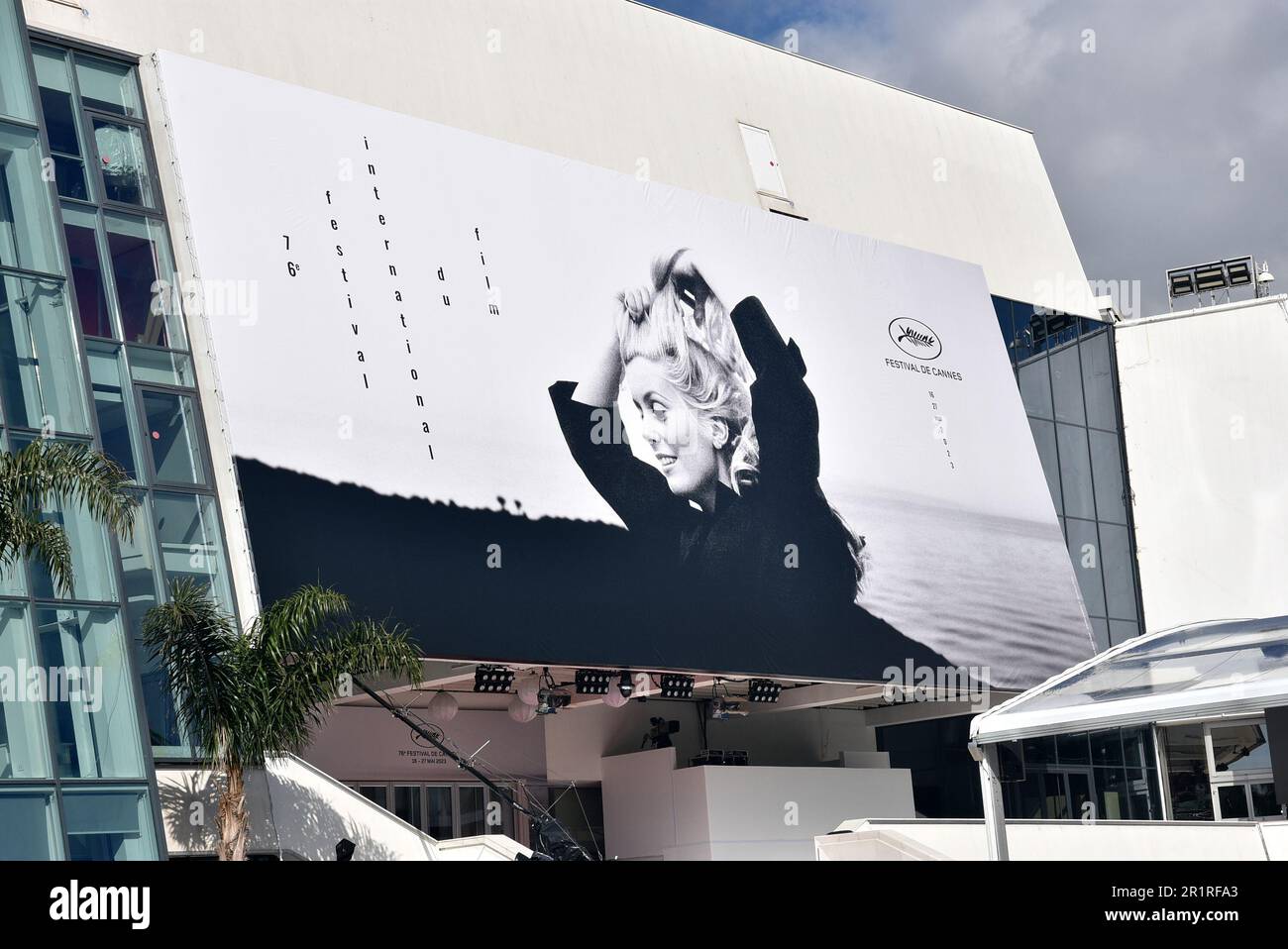 France, french riviera ,Cannes, the official poster for the 76th international film festival, this year the french actress chosen is Catherine Deneuve. Stock Photo