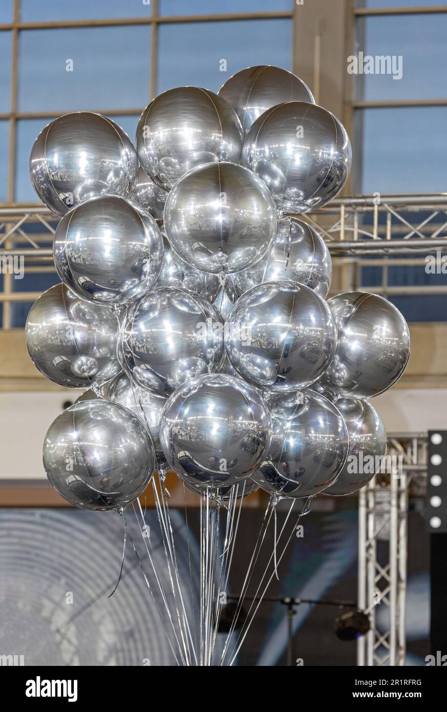 Cluster of Helium Filled Metallic Foil Silver Balloons in Hall Stock ...