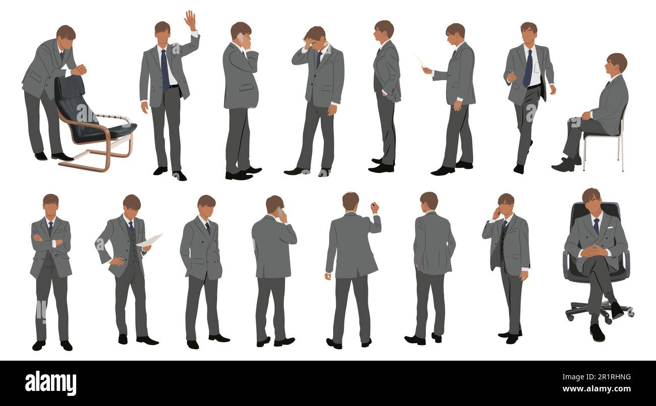 Business man character in different poses vector Stock Vector Image ...
