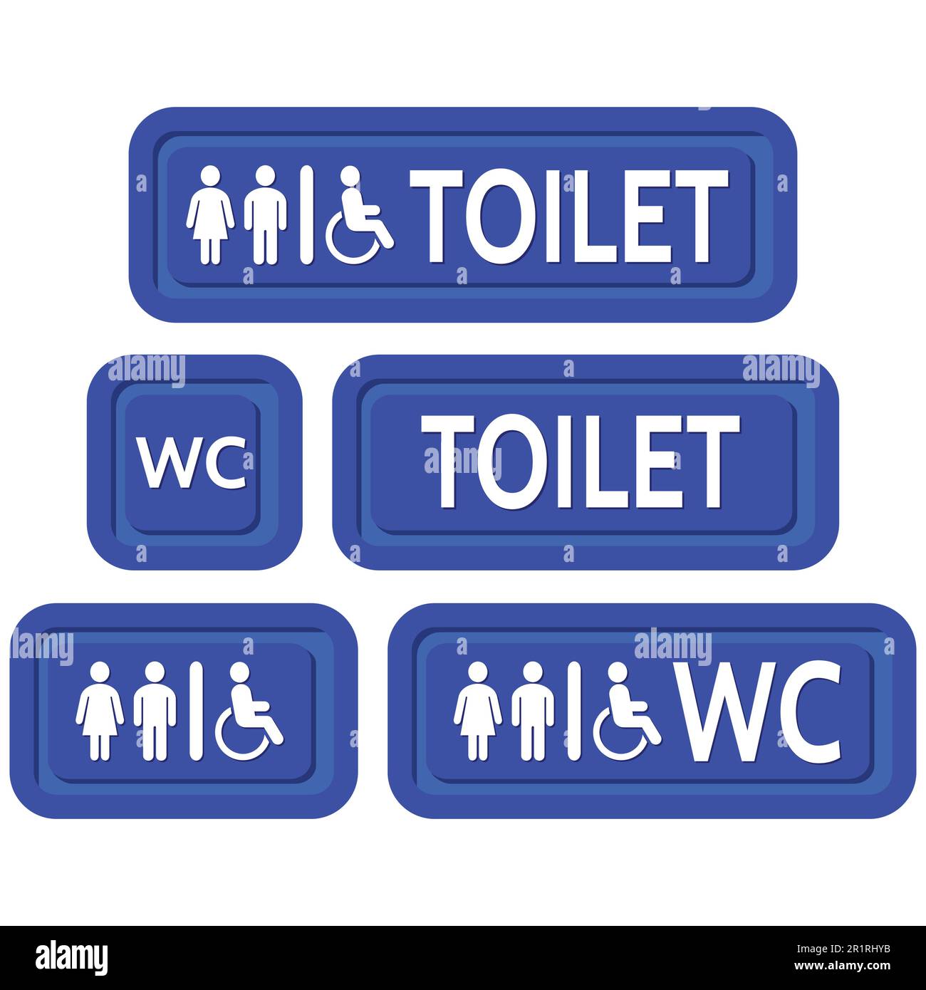 The blue signs set to the toilet. Various symbols with silhouettes of the toilet. Stock Vector